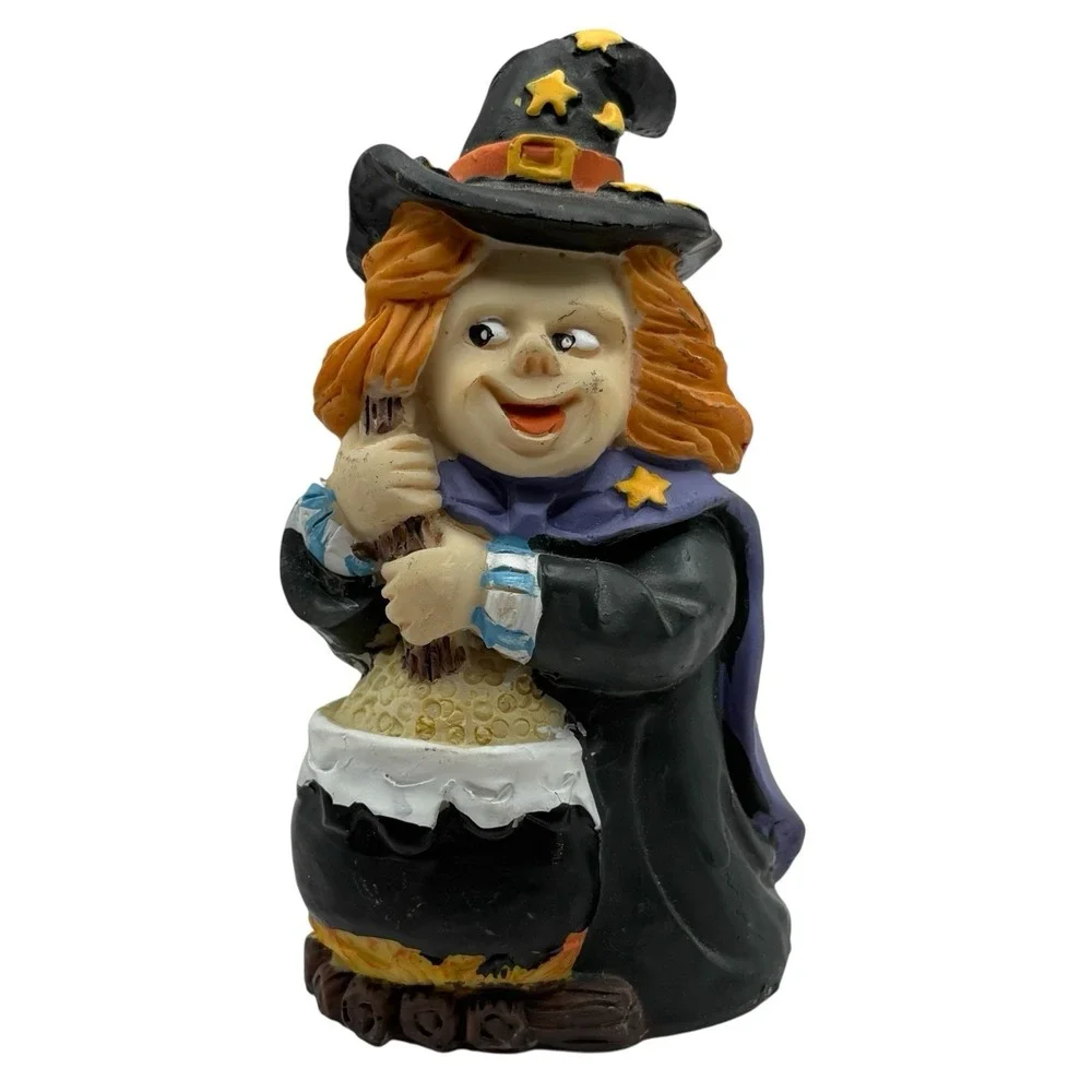 VTG‎ Witch W/ Cauldron Figurine Halloween Decor Tiny Mystical Wicca Pagan READ
